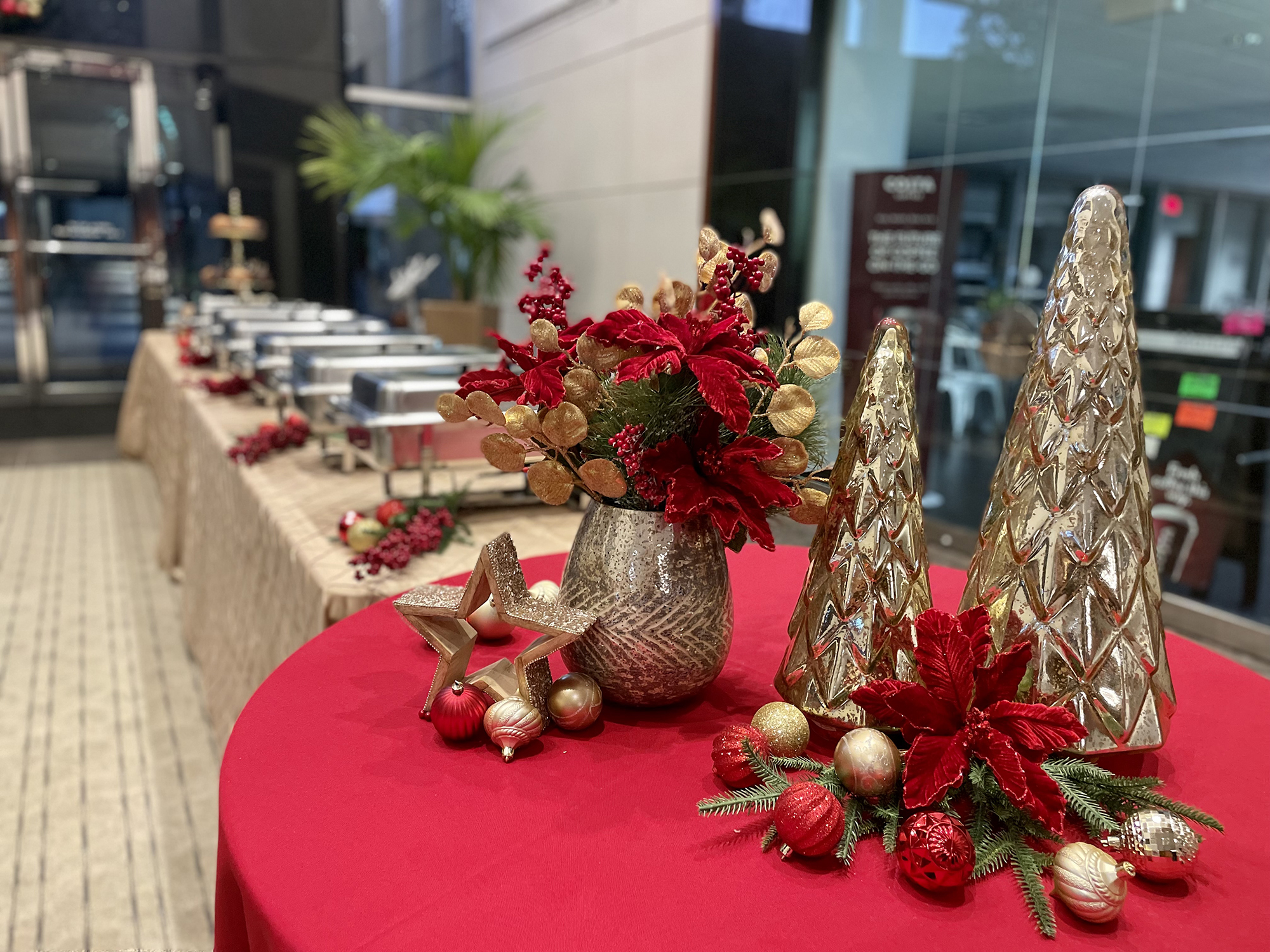 Skyline Events and Socials Holiday Buffet Table Decor