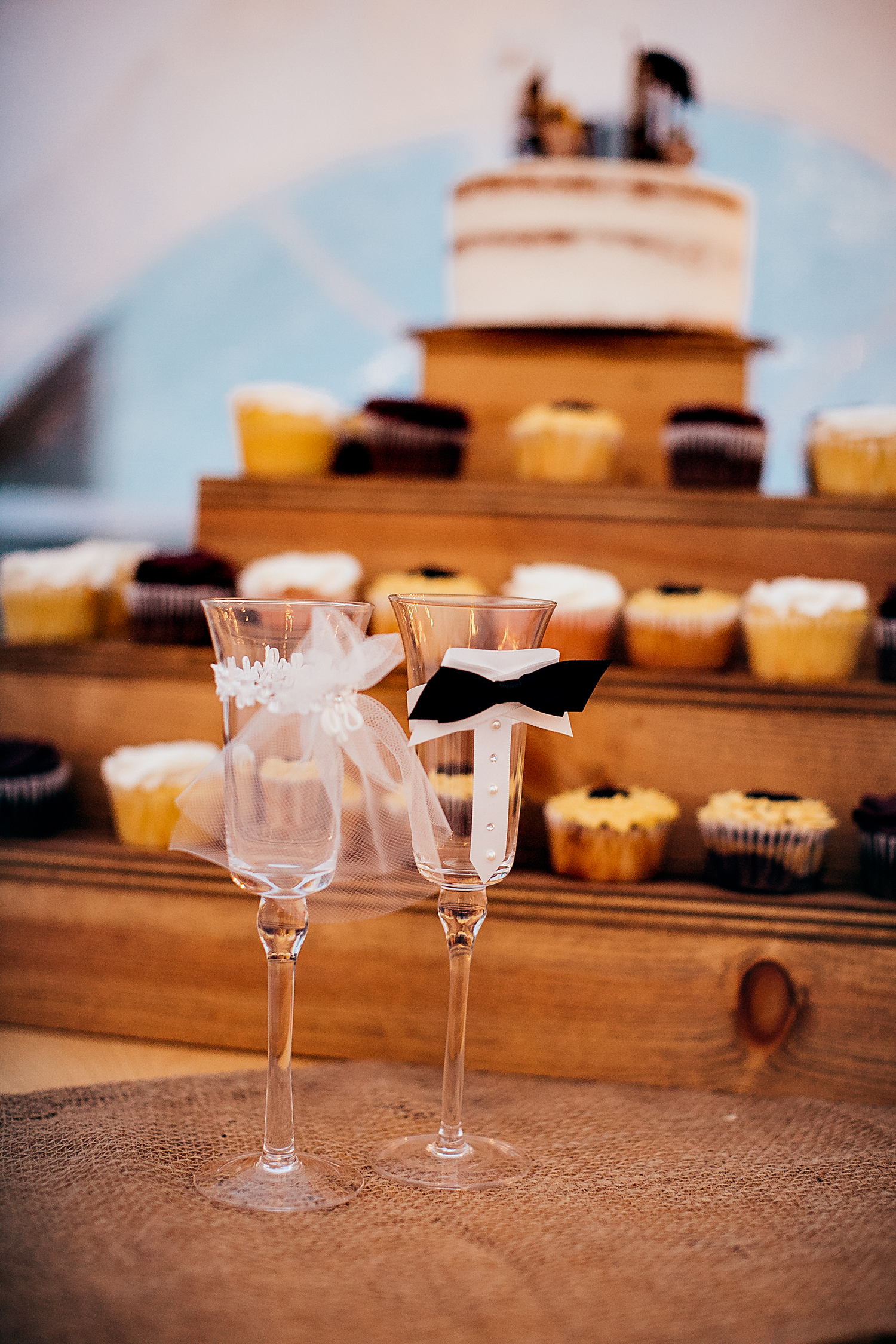 Skyline Events and Socials Wedding Cake Table and Champagne glasses
