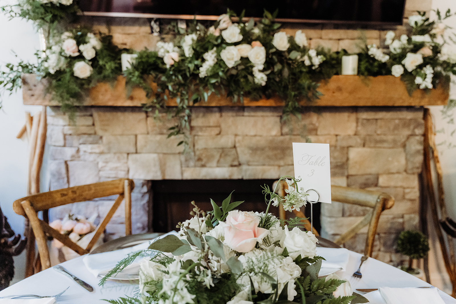 Skyline Events and Socials Floral for Mantle at home wedding